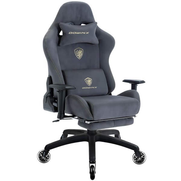 Dowinx - Gaming Chair with Silent Wheels, Suede Fabric Office Chair Breathable with 3D Adjustable Armrests - Gray