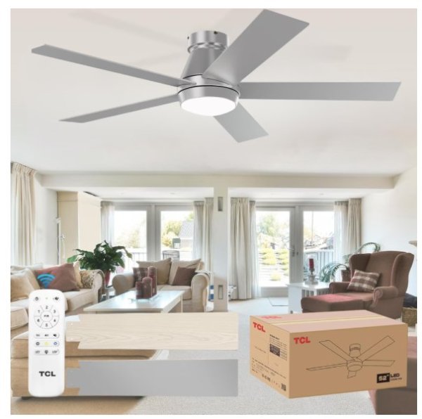 TCL 52" Silver Flush Mount Ceiling Fan with Lights - HFS2-53JVBABSD-00
