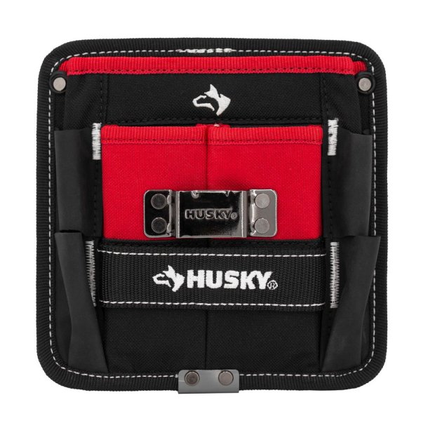 Husky 7 in. 3-Pocket Clip on Tool Belt Pouch  Red
